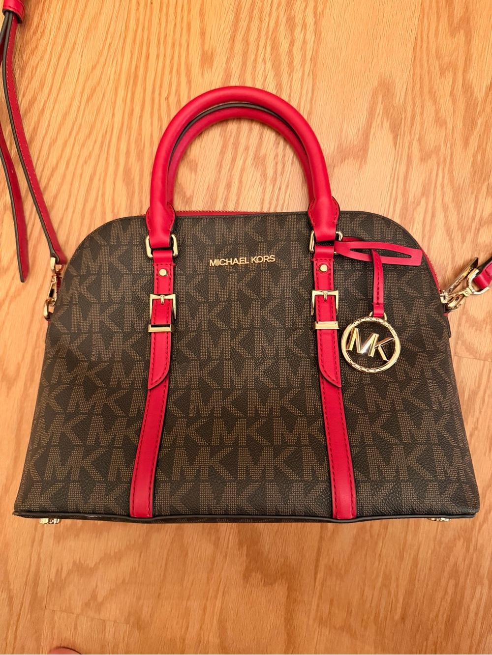 Michael Kors Brown MK Logo Crossbody with Red Trim